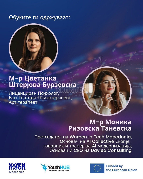 ЗАПОЧНА  РЕГИСТРАЦИЈАТА  ЗА  ОБУКАТА  „AL4NERWELLBEING“  –  СПОЈ  НА  ВЕШТАЧКА  ИНТЕЛИГЕНЦИЈА  И  БЛАГОСОСТОЈБА  ЗА  ЖЕНИ